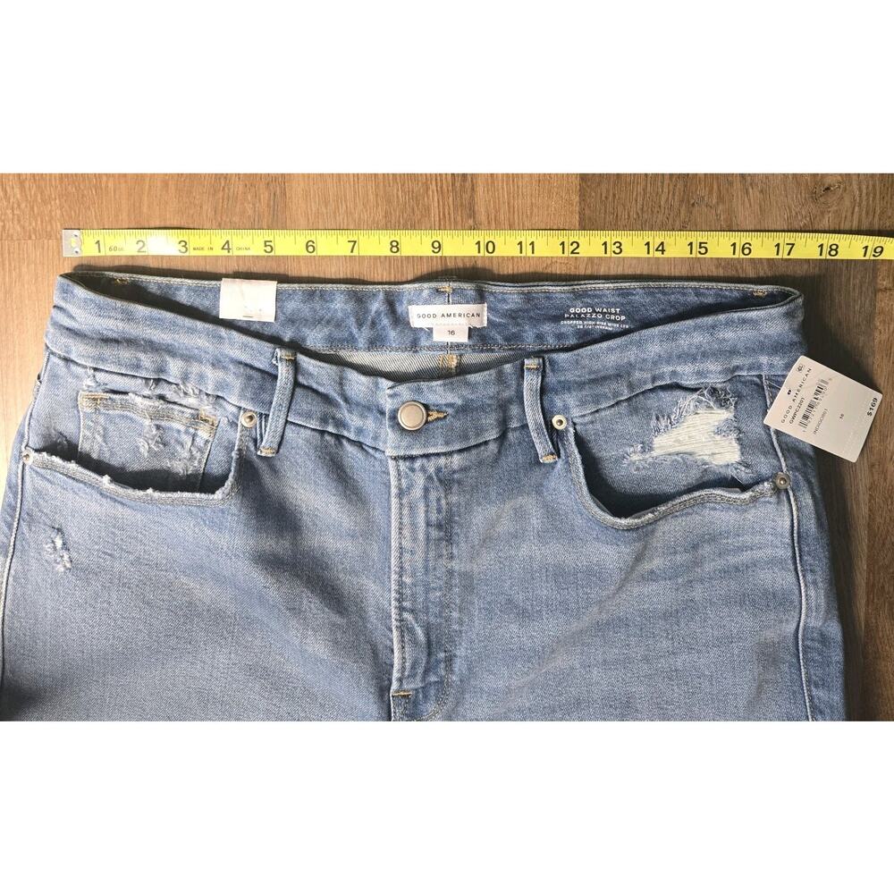 Good American Good Waist Palazzo Crop Wide Leg Blue Denim Jeans, Size 16 NWT - Picture 6 of 10